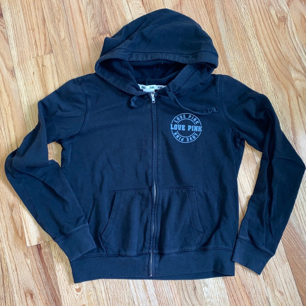 PINK Victoria’s Secret - BLACK ZIPPER HOODIE JACKET COAT - 2014 - COMFY - Issue